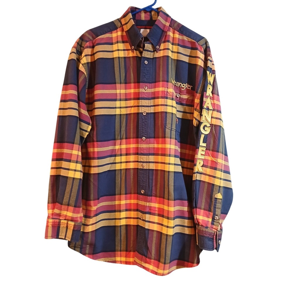 Wrangler Twenty X XL Mens Plaid Button Down Shirt Long Sleeve Western Logo Blue